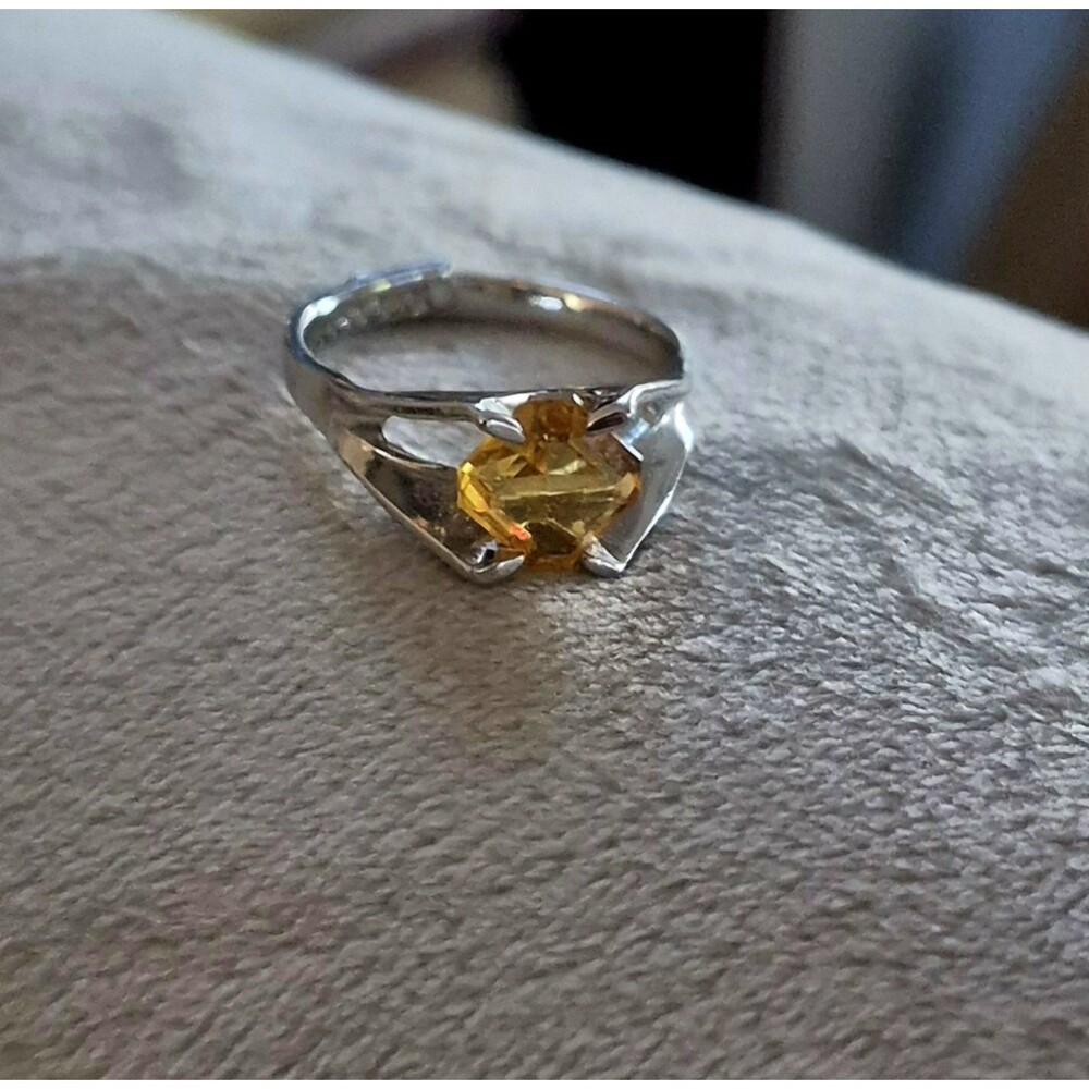 Citrine Color Faceted Stone Adjustable Silver Tone Split Shank  Ring